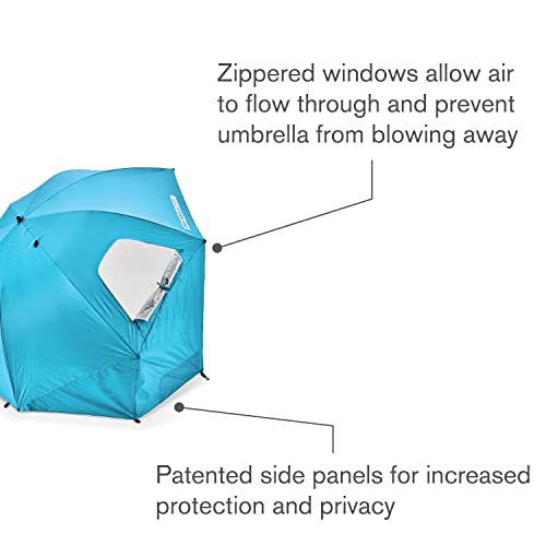 Sport-Brella Premiere UPF 50+ Umbrella Shelter with Patented Side Panels and Tilt Mechanism, Heavy-Duty 1.25 Inch Center Pole, Auger Anchor for Sand and Grass - color: Aqua, style: REG