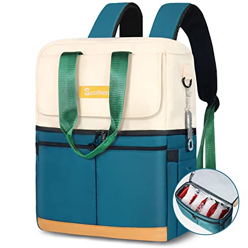 Scothen Backpack Cooler with Double Decker & 12 Ice Packs- Keeps 36 Cans Cold for Up to 24 Hours- Waterproof & Leak Proof Insulated Cooler Backpack- Stylish Cooler Bookbag for Women Travel Work Beach - color: Green