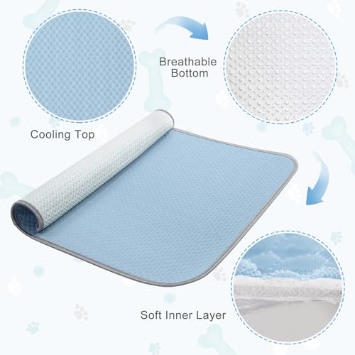 Buvlnee Summer Dog Cooling Mat Washable Ice Silk Self Cool Pad for Small Medium Large Dogs and Cats, Pet Sleeping Pad for Crate, Bed, Indoor & Outdoor Floor, Car Seats - color: Blue, size: 27x22in