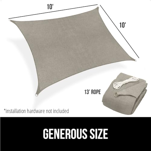 GORILLA GRIP Heavy Duty Sun Shade, UV Protection Fade Tear and Rust Resistant Rectangle Sunshade Canopy, Curved Edges Blocks Sunlight, Breathable Sail, Outdoor Patio, Lawn Garden 10x10 FT Gray - color: Graphite, size: 10' X 10', style: Rectangle