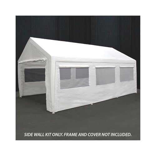 King Canopy 10ft x 20ft Canopy Enclosure Sidewall Kit w/Flaps and Screens, 2 Sides w/Screen, 2 Zippered Ends, 50 Ball Bungees, Fits 10ft 8in x 20ft Frame, Frame and Cover not Included, White