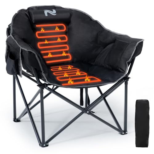LILYPELLE Oversized Heated Camping Chair, Patio Lounge Chairs with 3 Heat Levels, Portable Folding Heated Chair Round Moon Saucer Folding Lawn Chair Outdoor Chair for Camping, Lounge Patio - color: Ink Black, style: Heated Moon Chair