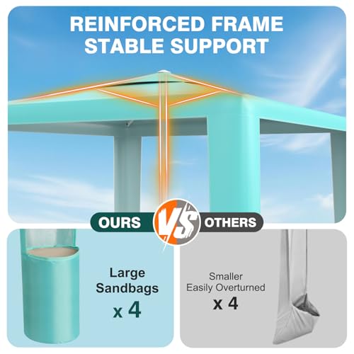 Rhino Valley Beach Cabana, 8 * 8FT Beach Tent UPF50+ Protection, Easy Setup Beach Canopy Wind Resistant with Cup Holder, Compact Beach Shade Foldable Beach Tent Sun Shelter, Turquoise Green - color: Turquoise Green