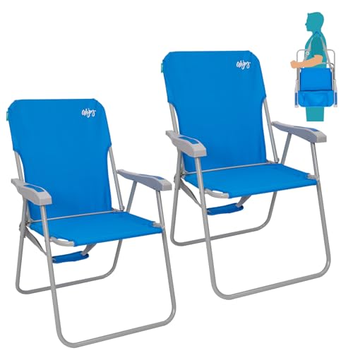 #WEJOY Folding Beach Chair for Adults, Lightweight Beach Chair with Shoulder Straps, High Back Camping Chairs with Hard Armrest, Supports 300lbs for Outdoor Lawn Concert - color: #C 2 Pack Blue, style: Classic