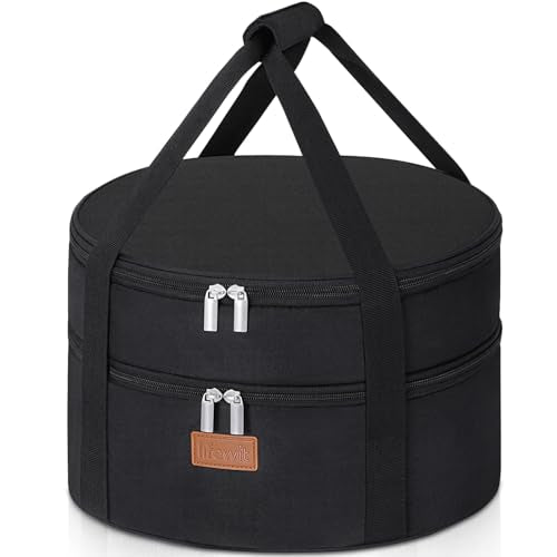 Lifewit Insulated Double Decker Round Casserole Carrier, Portable Pie Carrier Bag for Hot or Cold Food, Fits 12.5" Baking Dish, Thermal Lunch Tote for Potluck Parties, Picnic and Cookouts, Black - color: Black, size: 12.2 x 12.2 x 7.7inch
