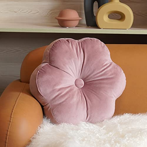 ARTMAGIC Flower Shaped Velvet Decorative Throw Pillow Cushion Ultra Soft Cute Floor Pillow for Couch Bed Sofa (Dusty Pink) - color: Dusty Pink