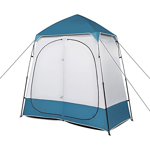 Portable Pop Up Shower Privacy Tent,Lightweight Double Toilet Shower Tents,Changing Room Dressing Tent,Waterproof Camping Shower Tents,with Carry Bag,for Picnic Beach Hiking Fishing (Blue & White) - color: Blue & White