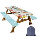 ANNA QUEEN Easter Garden 6FT Picnic Table Cover with Bench Covers Set of 3 with Drawstring Bag, Bunny Eggs Flowers 72"x30" Waterproof Picnic Tablecloth & Bench Covers for Outdoor Dining - color: #62