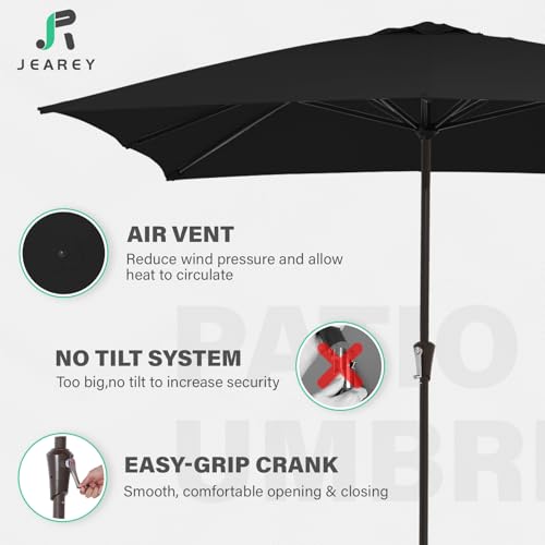 JEAREY 8x10 ft Rectangular Patio Umbrellas Outdoor Table Market Umbrella w/Crank, 8 Sturdy Ribs, UV Protection Windproof Sunproof for Garden, Deck, Backyard, Pool(Black) - color: Black, size: 8x10ft
