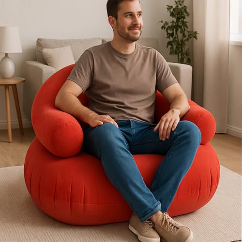 Yoidesu Inflatable Couch with Pump, Easy Setup, Ultralight, Blow up Lounger Chair, Suitable for Hiking, Camping, Beach, Festivals, Lightweight Air Sofa for Relaxing Anywhere (Red) - color: Red
