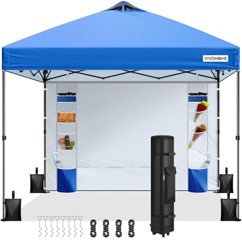 VIVOHOME 10x10ft Pop Up Canopy Tent with Sidewall and 6 Pockets, One Push Setup Outdoor Portable Shelter Tent Heavy Duty with Wheel Carry Bag and 4 Sandbags, Blue - color: Blue
