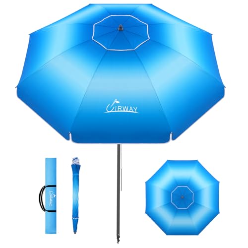 UIRWAY Beach Umbrella, Heavy Duty Windproof Beach Umbrellas with Sand Anchor & Tilt, Sun Protection Portable Beach Umbrella with Carrying Bag for Beach, Patio Garden Pool Outdoor - color: Deep Ocean Fade, size: 8.5FT
