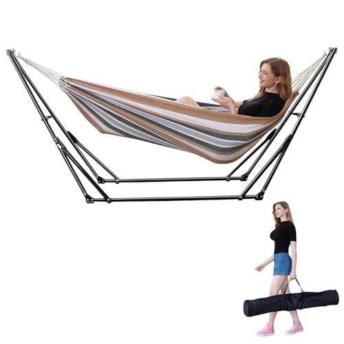 Hammock with Foldable Steel Stand,Frabic Tension Adjustable Indoor,Carrying Bag Included, 616 lbs Weight Capacity, Portable Suitable for Outside Garden Yard Outdoor Inhouse Yellow - color: Yellow