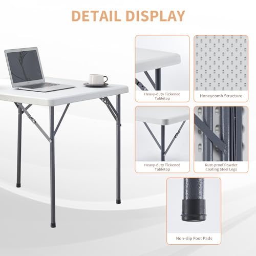 BOOSDEN 32 Inch Square Folding Table, Lightweight Folding Card Table, Indoor Outdoor Portable Utility Foldable Tables, Collapsible Legs Plastic Table for Puzzles Game Crafting Camping Picnic Party - color: 80 X 80cm Square