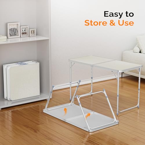 VINGLI 4FT White Folding Table with Carrying Handle Height Adjustable Lightweight Fold Up Portable for Indoor Outdoor Picnic,Camping,Hiking,Fishing,BBQ … - color: White, size: 4ft