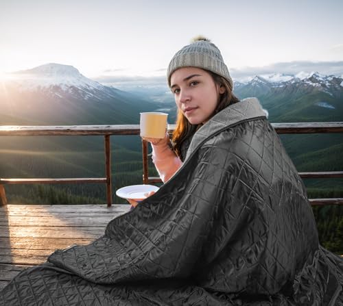 Wind Tour Warm Polar Fleece Blanket Picnic Outdoor & Beach, Machine Washable Camping Quilt for Cold Weather, Adventure, Sleeping, Backpacking (Black) - color: Black