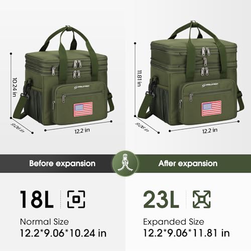 Maelstrom Lunch Box, 23L Insulated Lunch Bag, Expandable Double Deck Cooler Bag, Lightweight Leakproof Tote Bag With Side Tissue Pocket, Suit For Men and Women (G.Army Green with DIY Hook-and-Loop) - color: G.Army Green with DIY Hook-and-Loop