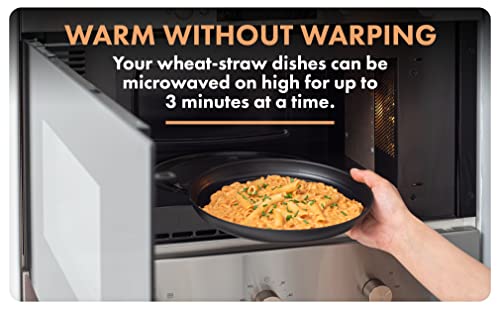 FOODLE Wheat Straw Dinnerware Set - BPA Free - Unbreakable, Microwave & Dishwasher Safe- Alternative to Plastic Dishes - Perfect for Outdoor, RV, Dorm - Camping Plates Cups and Bowls Set - For 6 - color: Black