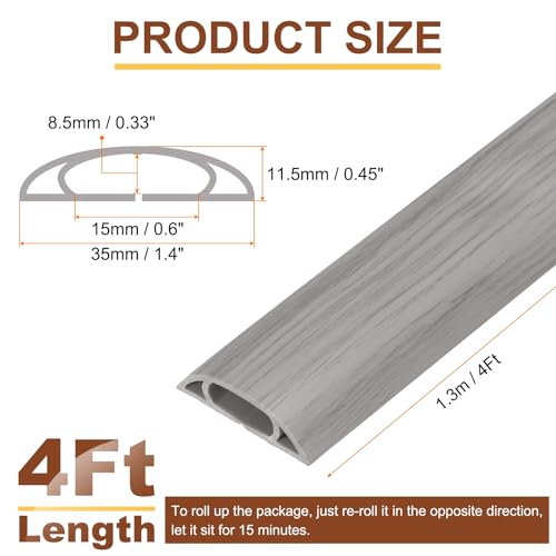 HARFINGTON 4ft Cord Cover Floor W0.6 x H0.33 Inner Channel PVC Hide Extension Cable Floor Wire Hider Wire Covers Protector for Prevent Cable Trips Cables Management, Wood Grey - color: Wood Grey, size: 4ft