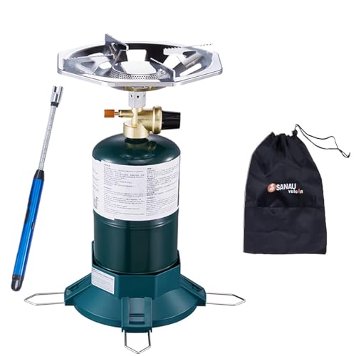 Propane Camping Stove With Propane Burner, Single Burner Bottle Top Propane Stove Adjustable Flame for Backpacking,Hiking,Camping,Tank Top Stove With USB Cable (Fuel not included)