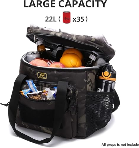 Lunch Box for Men, Tactical Lunch Bag MOLLE Webbing Leakproof Insulated Large Lunch Cooler Women Adult Meal with Adjustable Shoulder Strap Durable Lunch Pail (Camo-Black) - color: Camo-Black, size: Large