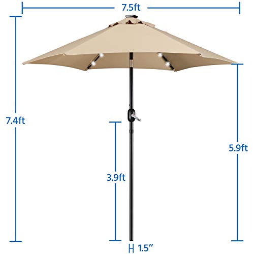 Yaheetech 7.5FT Solar Patio Umbrella-18 LED Lighted Market Table Outdoor Umbrella w/UV Protection Push Button Tilt & Crank Lift System for Garden/Lawn/Deck/Backyard/Pool,Tan - color: Tan, size: 7.5ft