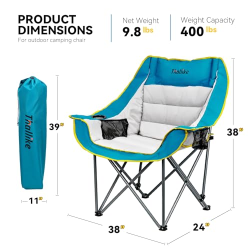 Oversized Camping Chairs for Adults Heavy Duty Folding Padded Portable Camp Chair with Cup Holder Storage Pocket XL Wide Seat for Outdoor Beach Lawn Fishing Sports Blue Supports 400 lbs - color: Light Blue