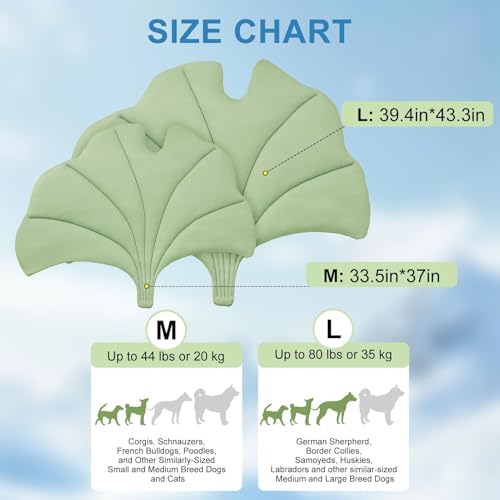 BEAUTYZOO Cooling Mat for Dogs & Cats, Dog Cooling Mat Q-Max>0.4, Double-Sided Pet Cool Pads for Summer, Crate, Kennel, Waterproof Outdoor Cooling Bed, Non-Gel Washable Chill Mats 37"x34" Leaf Shaped - color: Green Ginkgo Leaf, size: Medium