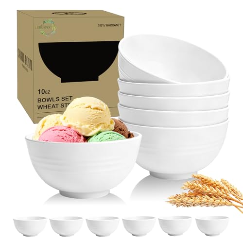 Wheat Straw Small Bowls 10 OZ, Unbreakable Dessert Bowls Set of 6, Microwave & Dishwasher Safe Bowl for Kitchen, Mini Reusable Plastic Bowl for Indoor Outdoor, White - color: White, size: 10 Oz