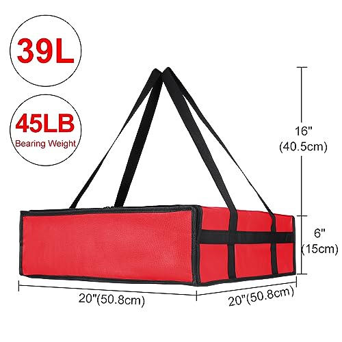 CIVJET Insulated Pizza Delivery Bag for Carry Hot, 20" x 20" x 6" Carrier Warmer, Insulated Food Delivery Bag, Insulated Grocery Cooler Bags for Catering/Drivers, Commercial Food Warmers（Red, 1Pk） - color: Red, size: 20 X 20 X 6 Inches