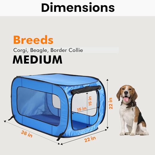 Beatrice Home Fashions Portable, Collapsible, Pop Up Kennel Travel Cat and Dog Crate, 36" L x 22" W x 22" H, Blue - color: Blue, size: 36.0"L x 22.0"W x 22.0"H