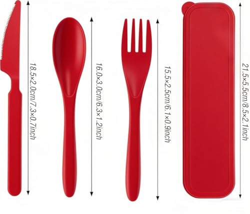 Travel Picnic Camping Utensils Set - Reusable 5 Sets Wheat Straw Plastic Cutlery with Case, Portable Forks Spoons and Knives Cutlery, Eco-Friendly BPA Free for Daily Use (5 Red) - color: 5 Red