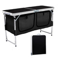 VINGLI 4 Ft Folding Table, Aluminum Camping Table, Picnic Table with Storage, Adjustable Height for Outdoor Beach BBQ Backyards Travel Party (Black) - color: Black