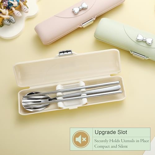 DEVICO Travel Silverware Set with Case, Portable Lunch Utensils Set for Work, Reusable Travel Cutlery Set, 18/8 Stainless Steel Flatware for Caming School Picnic, Dishwasher Safe (Light Yellow) - color: Light Yellow