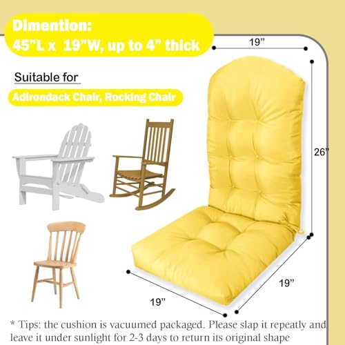 Adirondack Chair Cushion, Waterproof Outdoor Seat Cushions for Patio Furniture, Thick High Back Replacement Pad for Porch Lawn Wicker Dining Desk Chair, Rocking Chair Cushion, Yellow - color: Yellow