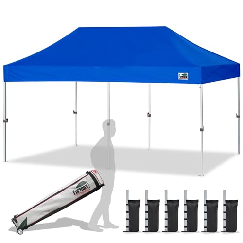 Eurmax USA 10x20ft Pop Up Canopy, Commercial Instant Tent for Outdoor Events, Patented No-Tip Rolling Storage Bag with 6 Sandbags,UV & Water Resistant,Heavy Duty Portable Shelter Gazebo,Blue - color: Blue, size: 10x20