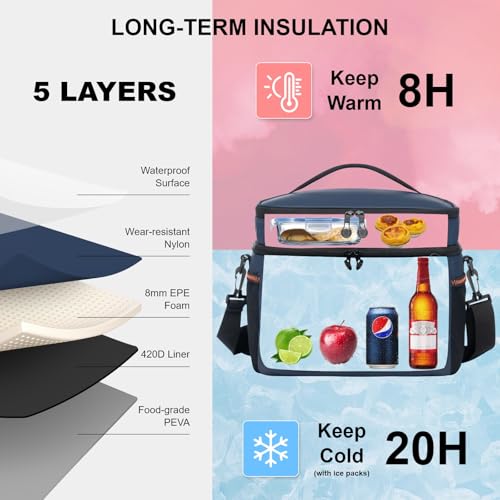EVERFUN Small Compact Cooler Bag 24/48 Can Insulated Lunch Box Double Deck Soft Leak-Proof Waterproof Collapsible Ice Chest for Men Women Work Travel Car Trip Picnic Beach - color: Navy, size: Medium