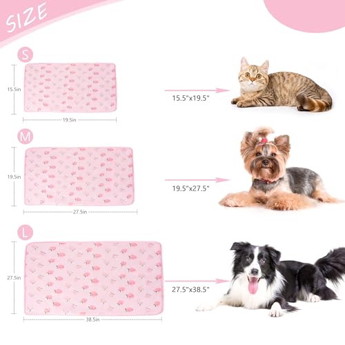 DELIFUR Cat Cooling Mat- Pet Cooling Mat Outdoor for Dogs Self Cooling Pad for Kitten Cat Puppy Machine Washable (Medium, Pink Peach) - color: Pink Peach, size: M: 27.5" x 19.5"