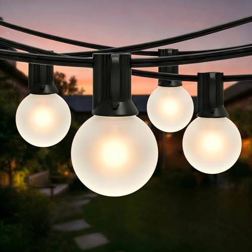 25FT Frosted White Lights G40 Globe Outdoor String Lights Patio Lights with 25 Frosted White Globe Bulbs - Black Wire - color: 25FT Frosted Black, size: 25 Feet