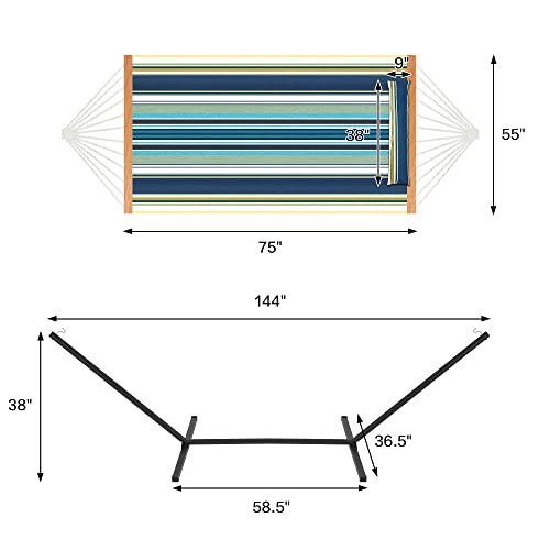 Homgava Two Person Hammock with Stand for Outside Heavy Duty, Outdoor Patio Hammock with Portable Steel Stand, Large Double Hammocks,480lbs Capacity.(Grey Stripes) - color: Grey Stripes