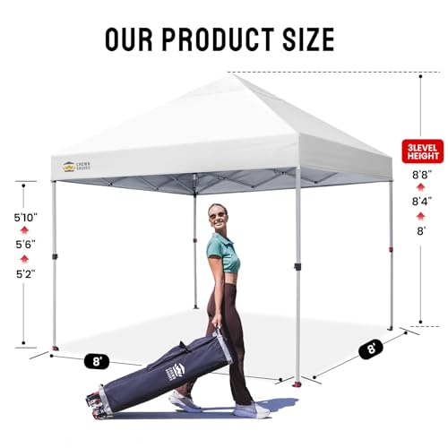 CROWN SHADES 8x8 Pop Up Canopy - Beach Tent with One Push Setup - Easy Outdoor Sun Shade for Events, Parties, Camping - Gazebo with STO-N-Go Cover Bag, Silver Coated Top, White - color: Grid White, size: 8x8