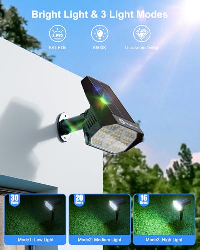 Brightown 4Pack Solar Spot Lights Outdoor with 58 LED & 1800mAh, IP67 Solar Lights Outdoor Waterproof with 3 Light Modes, 2-in-1 Dual Use Outdoor Solar Lights for Yard, Garden and Pathway (Cool White) - color: Cool White, size: 4 Pack