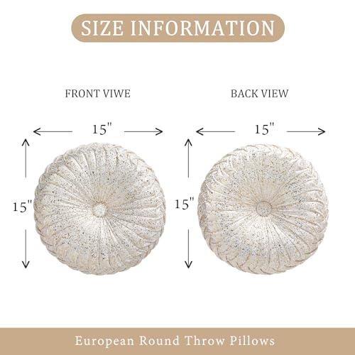 EUCIOR Round Throw Pillows,Gold and White Throw Pillows,Soft Spandex Velvet Fabric,Pumpkin Pleated Handmade White Round Velvet Decorative Pillow for Sofa Bedroom Livingroom - color: Velvet-golden-white