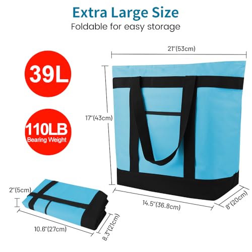 mosago Commercial Insulated Food Delivery Bag 39L, Heavy Duty Thermal Catering Tote with Zipper, Leakproof Hot & Cold Transport Bag for Restaurant & Professional Drivers, Blue - color: Blue