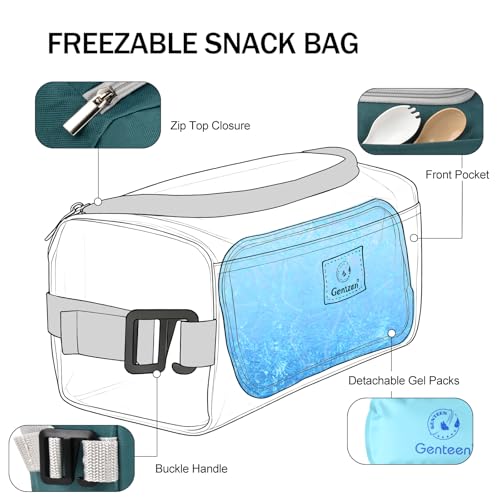 Genteen Small Cooler Bag with Ice Packs,Freezable Lunch Bag/Snack Bag,Small Insulated Bag Reusable Lunch Bag Kids with Zip Closure & Buckle Handle for Travel/School/Work,Green - color: Green