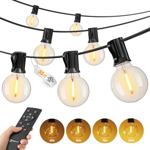 Brightown Outdoor String Lights, 55FT 25 G40 Bulbs Shatterproof Patio Lights, Waterproof Dimmable Hanging Connectable Globe LED Outdoor Lights for Backyard, Bistro, Porch, Deck, Balcony - size: 55FT - 25 Bulbs