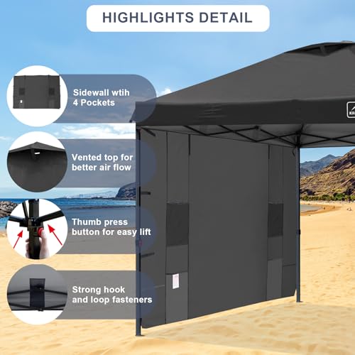 KAMPKEEPER 10x10 Easy Pop Up Canopy Tent with Sidewalls, Instant Outdoor Shade Shelter with Removable 10FT Sun Walls, Quick Setup Waterproof and UV-Resistant for Patio (Black, 10x10FT with 1 sidewall) - color: Black, size: 10x10FT with 1 sidewall