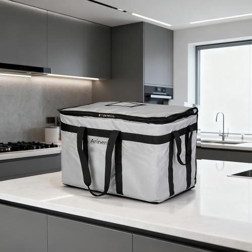 Food Delivery Insulated Bag, Insulated Cold Meal Bag, Built-in Base Plate, For Hot and Cold Food Takeout, Commercial Catering Transportation - 23 * 14 * 15 inches (NO Partitioned, Grey) - color: Grey, style: No Partitioned