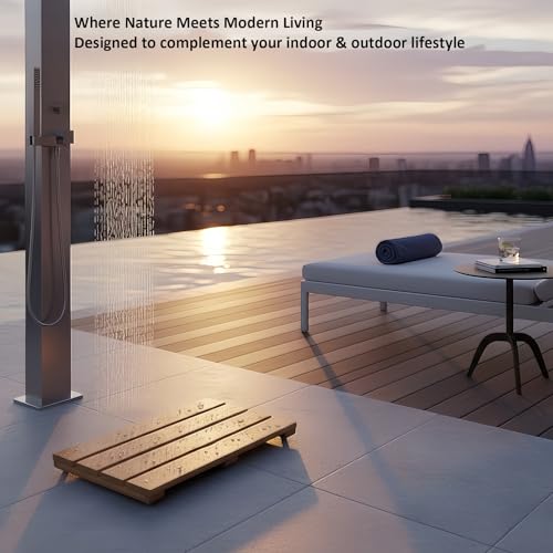 Small Bamboo Bath Mat – Mini Wooden Shower Floor Mat for Compact Bathroom, RV or Tight Spaces, Non-Slip, Quick Dry, Easy to Clean, Indoor Outdoor Use, 15.8" x 10.2" by PELYN - size: 15.8" x 10.2" (Rectangular)
