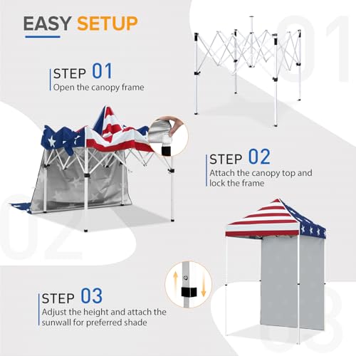 EAGLE PEAK Pop up Canopy 5x5, Outdoor Portable Canopy Tent with One Removable Sunwall, Carry Bag Included, American Flag - color: American Flag